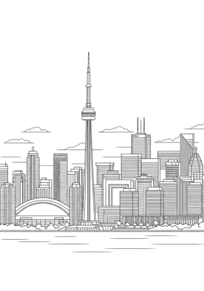 Color the iconic Toronto skyline with this fun printable coloring page! Perfect for all ages, download and bring Canada's vibrant cityscape to life with your favorite colors.
