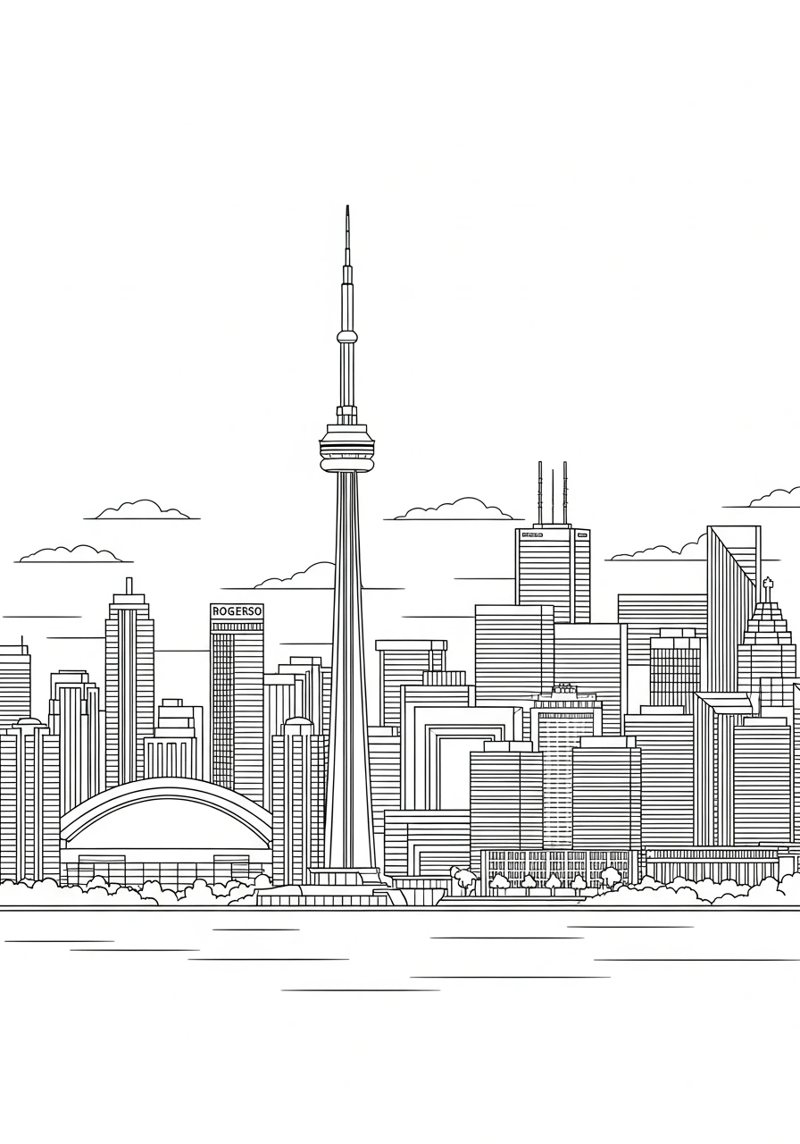 Color the iconic Toronto skyline with this fun printable coloring page! Perfect for all ages, download and bring Canada's vibrant cityscape to life with your favorite colors.