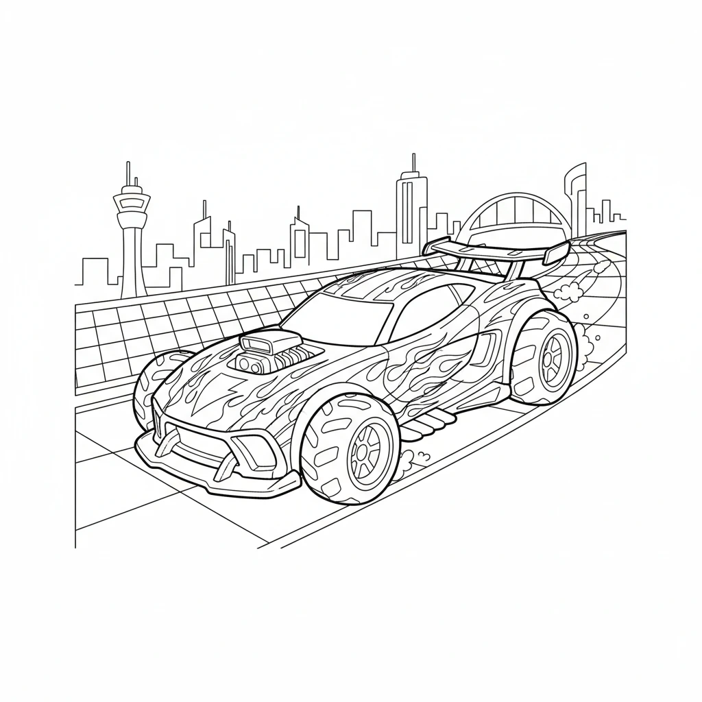 Get ready to race with this awesome Hot Wheels car coloring page! Print it out and bring your favorite speed machine to life with your brightest colors.