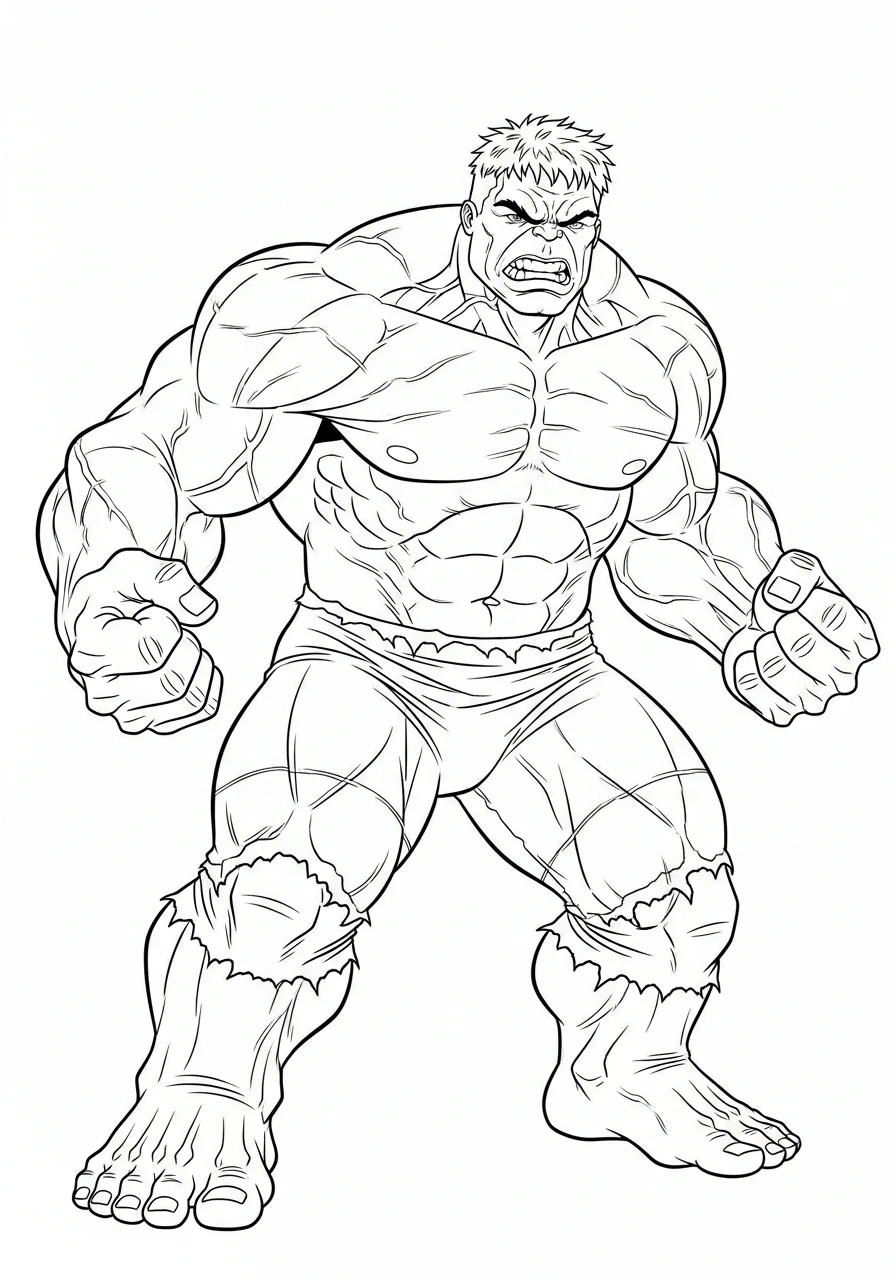 Get ready to color your favorite green superhero! Download and print this awesome Hulk coloring page for hours of creative fun.