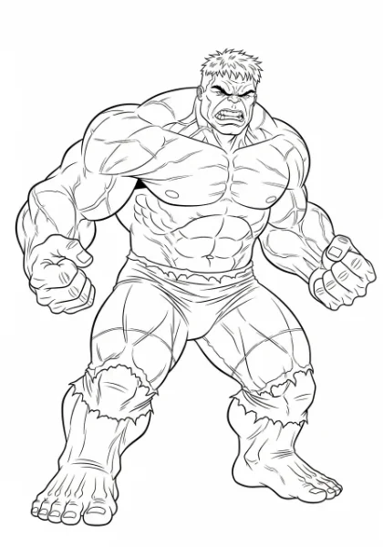 Get ready to color your favorite green superhero! Download and print this awesome Hulk coloring page for hours of creative fun.