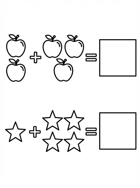 Make learning math fun with our printable addition worksheet featuring apples and stars. Kids can count, solve, and color these simple illustrations, perfect for young learners.