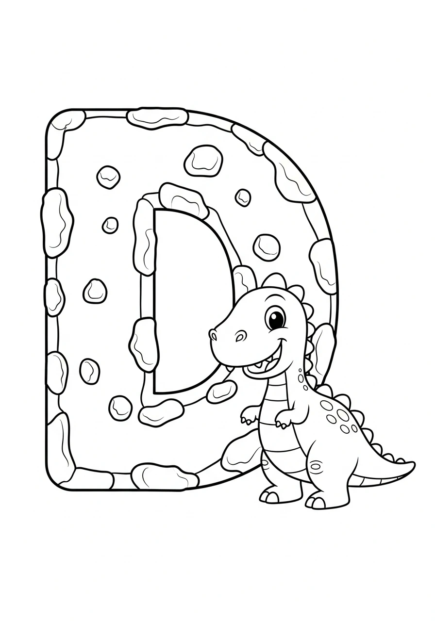 Discover the letter D with a friendly dinosaur on this printable coloring page! Featuring bold, simple shapes perfect for toddlers, it's a fun way to learn and get creative.