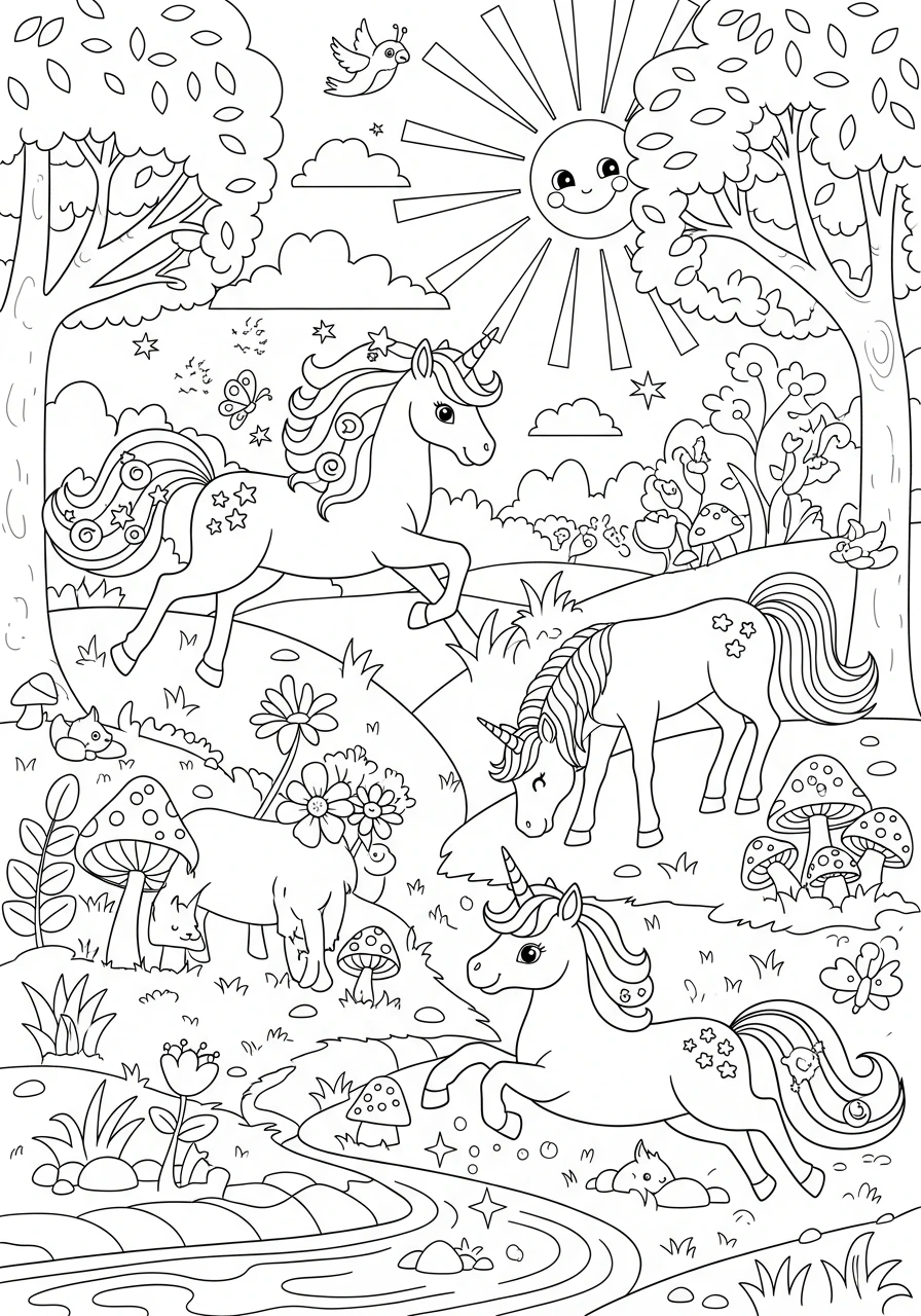 Dive into a magical world with our enchanting unicorn coloring page, perfect for kids! Simply print it out and unleash your creativity with all your favorite colors.