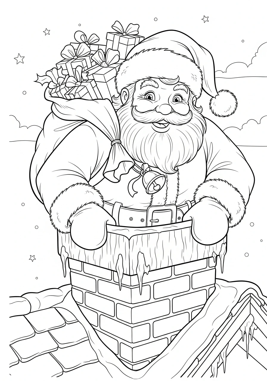 Get ready for festive fun with this printable coloring page featuring Santa Claus coming down the chimney! Grab your crayons and bring this classic Christmas scene to life.