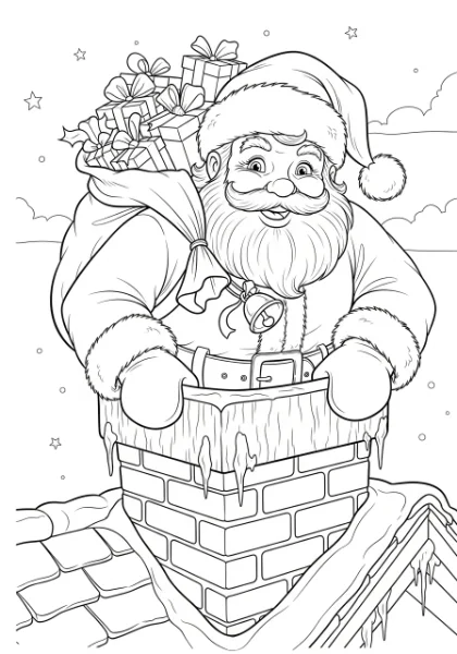 Get ready for festive fun with this printable coloring page featuring Santa Claus coming down the chimney! Grab your crayons and bring this classic Christmas scene to life.