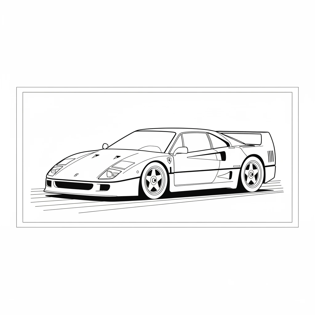 Get ready to color a sleek, powerful sports car, inspired by a Ferrari, positioned right in the center of the page. This fun car coloring page is perfect for young motor enthusiasts!