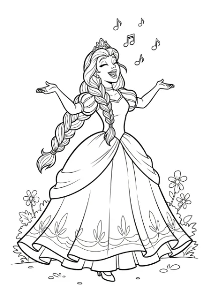 Bring this happy cartoon princess singing her favorite song to life with your colors! Print this magical page and enjoy a fun coloring adventure.