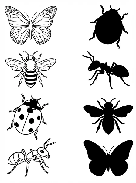 Challenge young minds with this fun printable insect shadow matching worksheet! Kids can learn about different bugs like butterflies, bees, and ladybugs while identifying their shapes. Perfect for home or school activities.