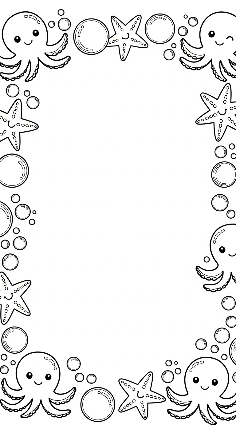 Add a splash of ocean fun to your math worksheets with this adorable Under the Sea border. Featuring cute octopuses, starfish, and bubbles, it's perfect for kids to print, color, and make learning extra special!