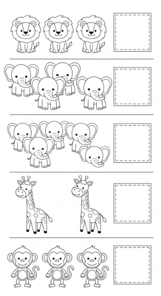 Help your little one learn to count with this fun printable math worksheet! Count the adorable animals in each row, write the numbers, and then enjoy coloring them in for a creative learning activity.