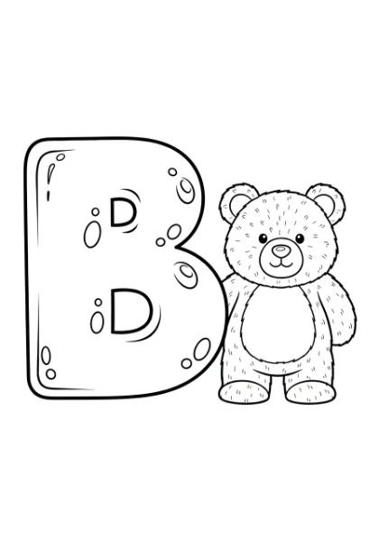 Get ready to color the letter B! This printable coloring page features a big bubble 'B' next to a cute fuzzy bear, designed with simple shapes perfect for toddlers. Print and enjoy this fun alphabet activity!