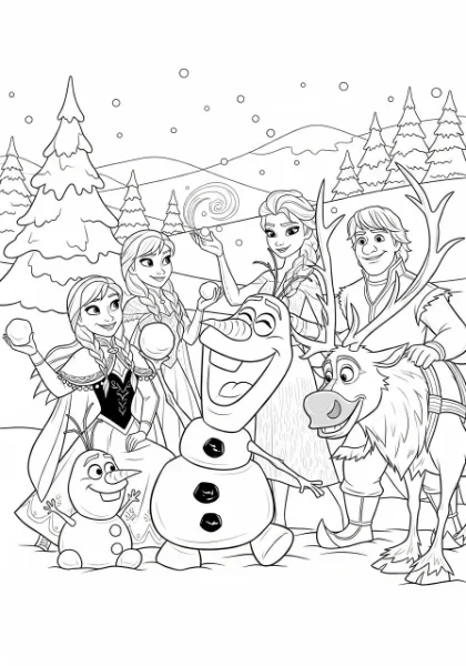Join Olaf and his friends for a delightful winter adventure! Print this free coloring page and bring their snowy playtime to life with all your favorite colors.