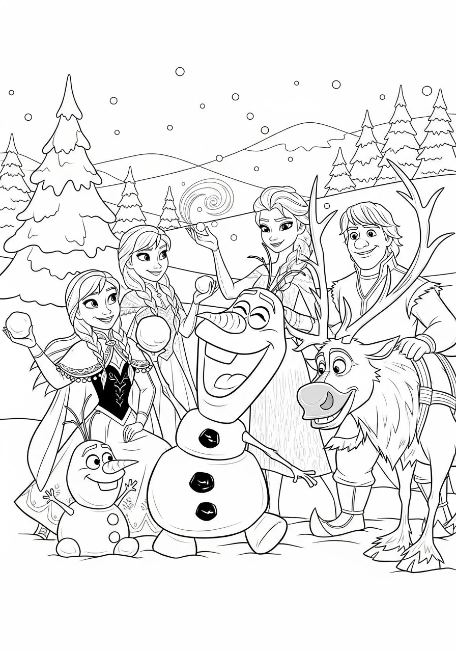 Join Olaf and his friends for a delightful winter adventure! Print this free coloring page and bring their snowy playtime to life with all your favorite colors.