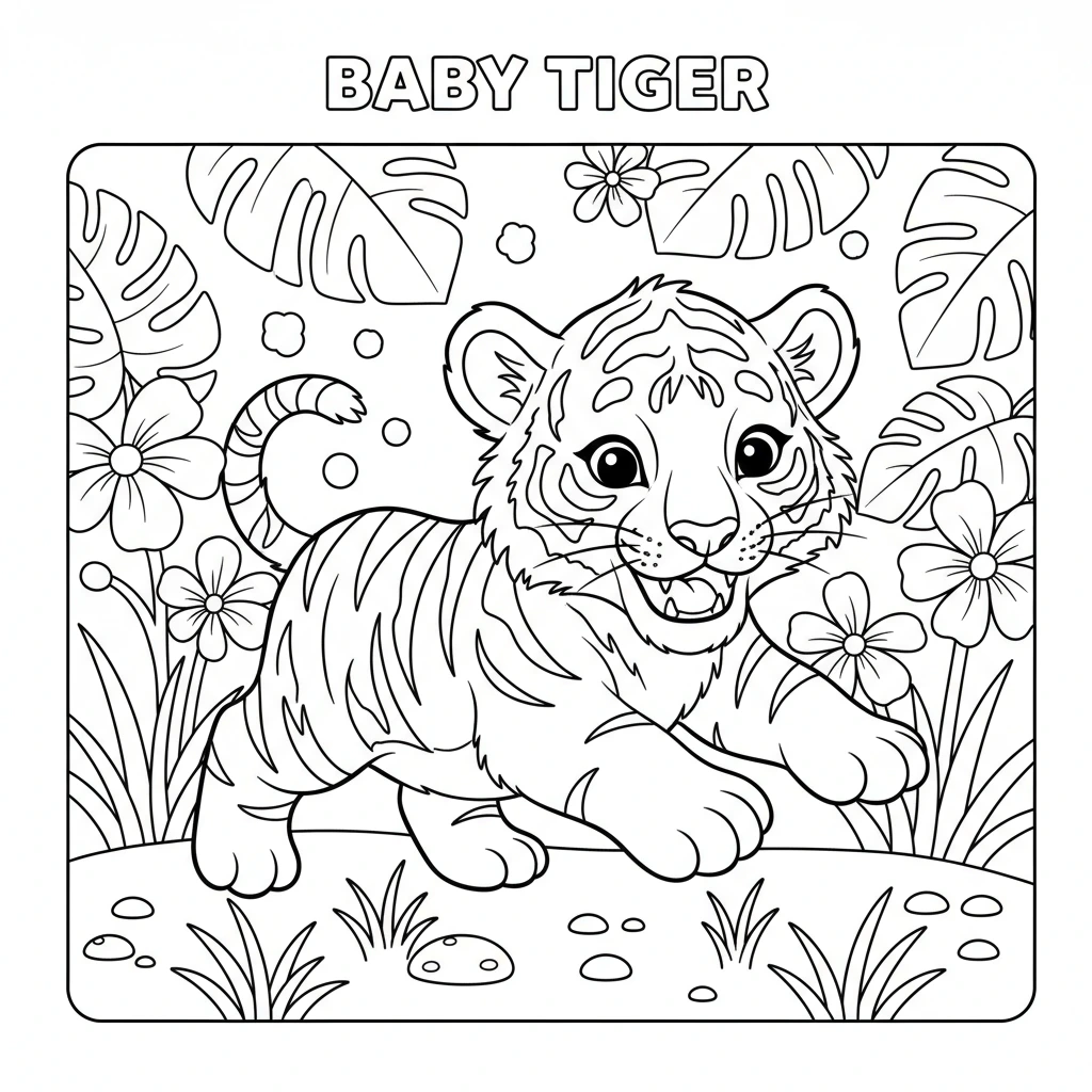 Meet this sweet baby tiger ready for a splash of color! This charming baby animal coloring page is perfect for preschoolers and young kids to enjoy.