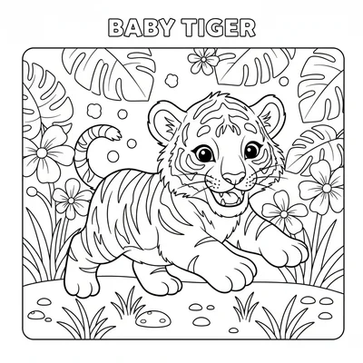 Meet this sweet baby tiger ready for a splash of color! This charming baby animal coloring page is perfect for preschoolers and young kids to enjoy.
