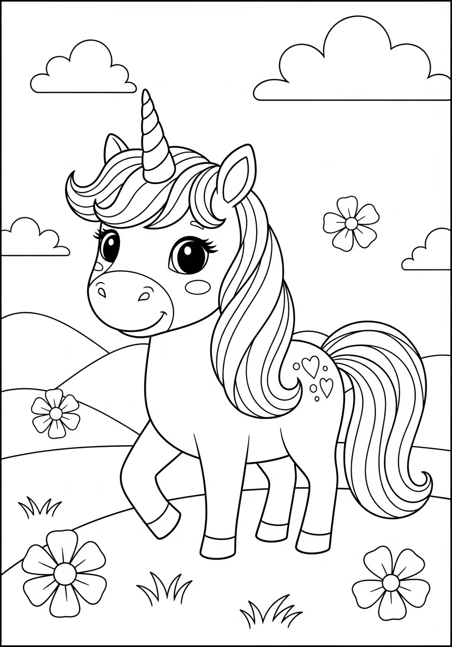 Gallop into a world of magic with this adorable unicorn coloring page designed especially for kids! Print it for free and let your imagination shine with colors.