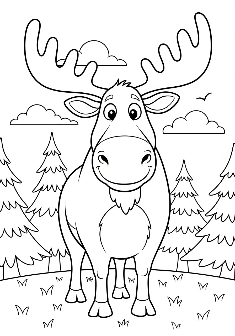 Get ready to color a magnificent moose from Canada! This free printable page is perfect for kids to enjoy bringing a beautiful forest animal to life with their favorite colors.