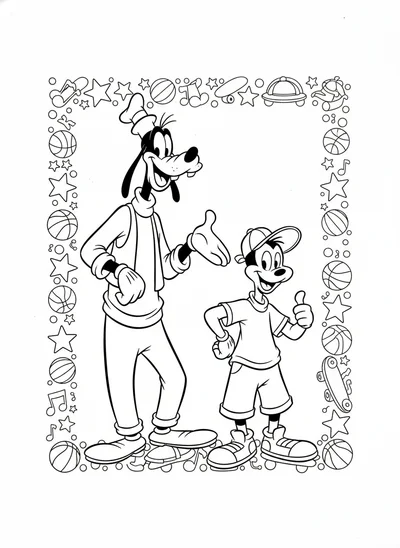 Bring the magic to life with this delightful Disney coloring page featuring Goofy and his son Max. A perfect printable activity for kids and fans to enjoy.