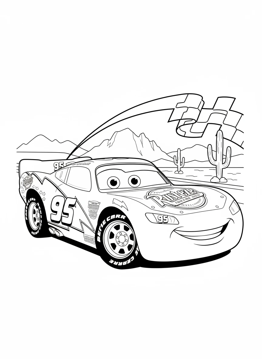 Get ready to race with this dynamic Disney Cars Lightning McQueen coloring page! Perfect for young fans to bring their favorite hero to life with vibrant colors.