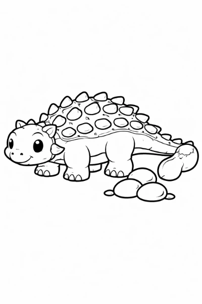 This printable ankylosaurus coloring page is perfect for kids and adults to print, color, and enjoy. The sturdy dinosaur with a club tail sits beside smooth stones, inviting calm, creative coloring.