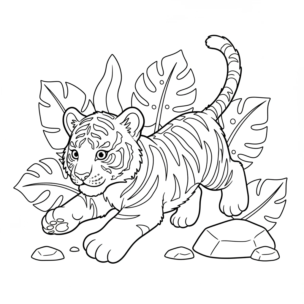 Roar into fun with this adorable baby tiger coloring page! Perfect for little artists who love wild animals and big cats.