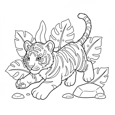 Roar into fun with this adorable baby tiger coloring page! Perfect for little artists who love wild animals and big cats.