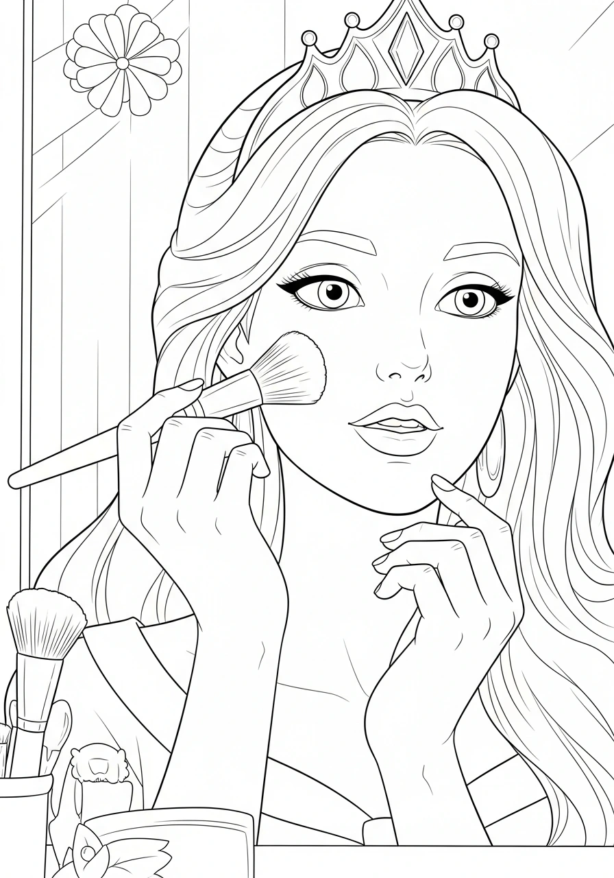 Unleash your creativity with this beautiful princess makeup face coloring page! Print and color to design a stunning look for the princess, adding your own personal touch.