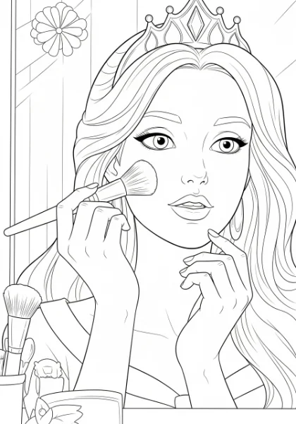Unleash your creativity with this beautiful princess makeup face coloring page! Print and color to design a stunning look for the princess, adding your own personal touch.