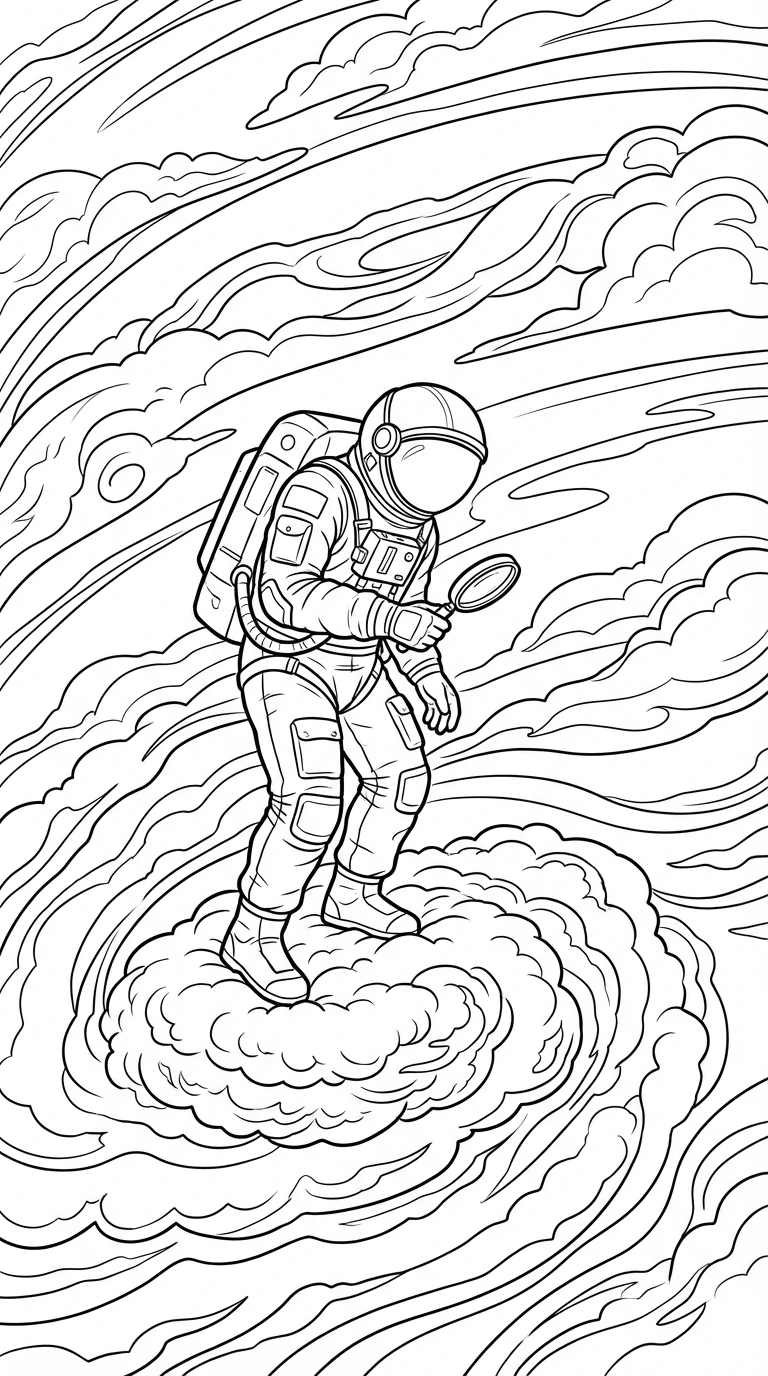 Blast off for an adventure with this printable coloring page! Explore the swirling clouds of Jupiter's Great Red Spot and add your own colors to this cosmic scene.
