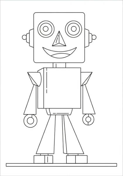Color a friendly robot built entirely from fun geometric shapes like squares, circles, and triangles! This printable coloring page is a creative activity for all ages.