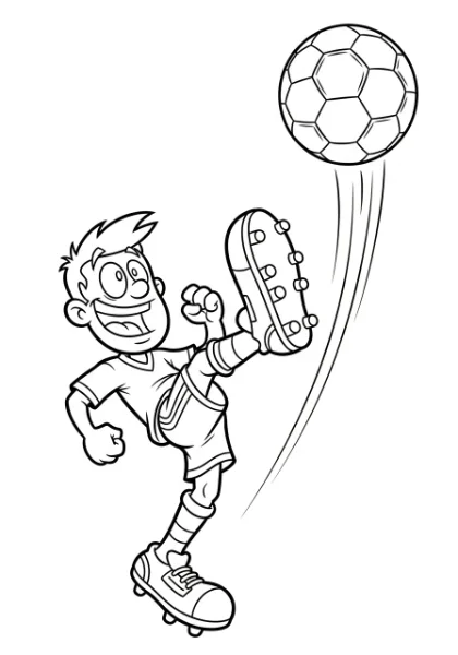Get ready to color a super fun cartoon soccer player with huge shoes kicking a giant ball! Print this exciting page and bring the joy of the game to life with your favorite colors.