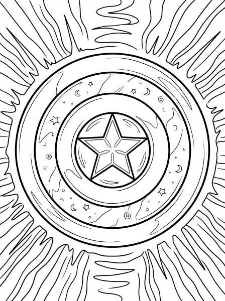 Bring Captain America's iconic shield to life with your favorite colors! This printable coloring page features the glowing shield reflecting a starry night sky, perfect for heroes of all ages to print and enjoy.