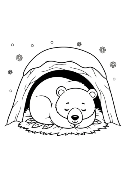 Discover the quiet world of winter with this printable coloring page featuring a cozy bear hibernating. Kids will love bringing this winter scene to life with their favorite colors!