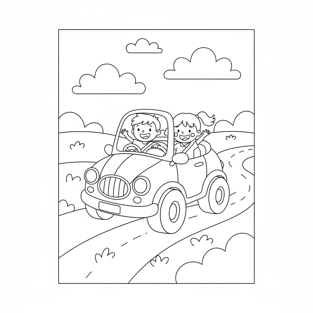 Zoom into fun with this kids car coloring page! Print it for free and let your imagination drive as you color this cool car.