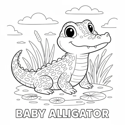 Color this adorable baby alligator with a friendly smile, perfect for little artists to bring to life.