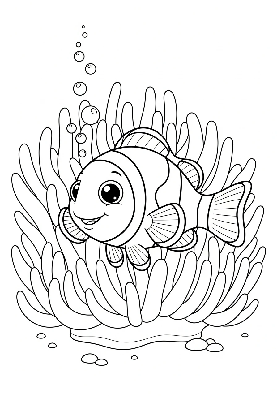 Dive into the ocean with this adorable clown fish coloring page! It's perfect for kids to print, color, and bring their favorite underwater friend to life.